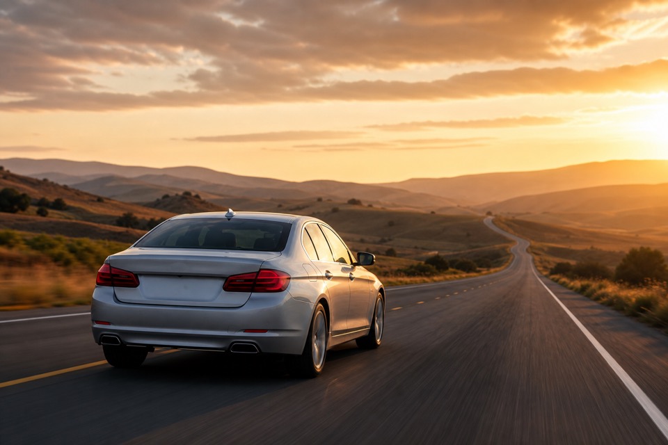 Car on a long scenic highway